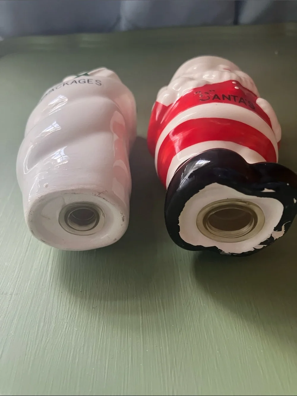 Vintage Santa & Packages Ceramic Salt & Pepper Shakers small chip